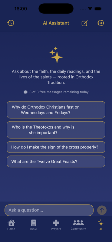 The AI assistant answering questions about the Orthodox faith